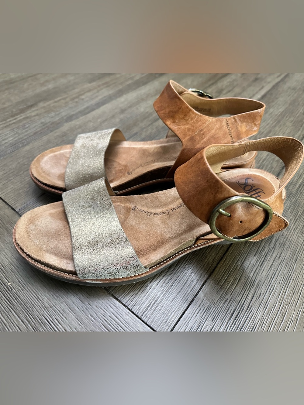 Sofft Bali Sandals Womens US 11 Gold Tan Leather Adjustable Buckle Strap Comfort
